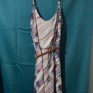 Chic Multicolor Maxi Dress with Braided Belt